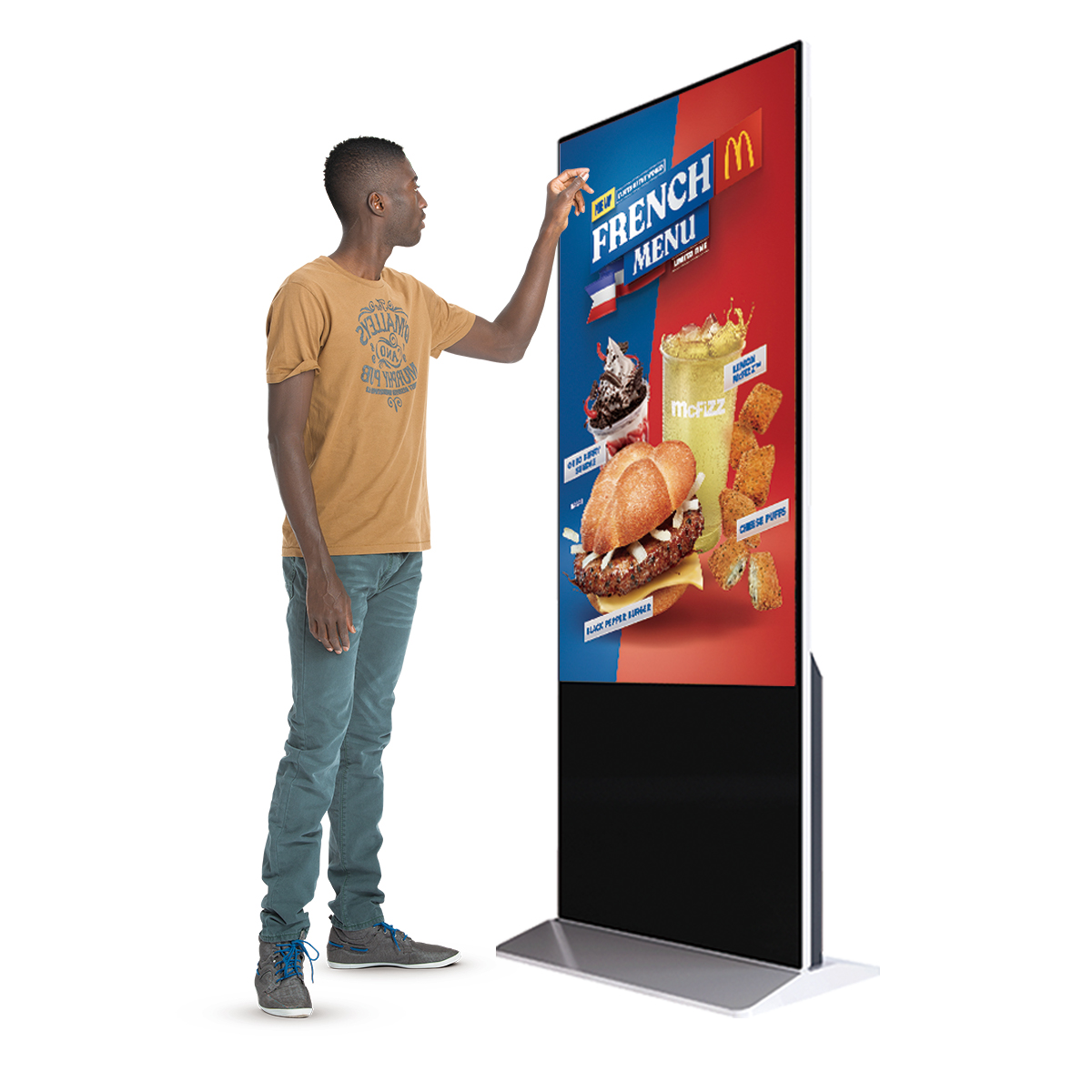 Ultra Thin Digital Signage Full Touch Screen 4K Floor Standing Advertising Playing Equipment Vertical LCD Display Indoor Totem
