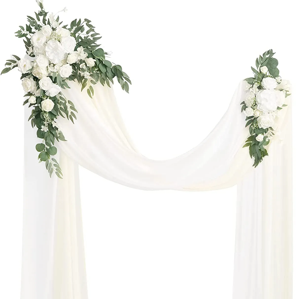 थोक शादी पर्दा पृष्ठभूमि पाइप और टांगना पृष्ठभूमि सफेद पर्दे के कपड़े शिफॉन सजावटी फूल शादी के लिए