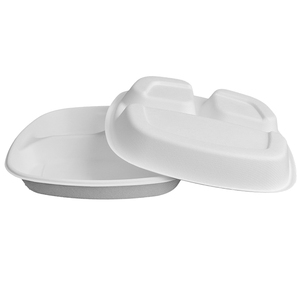 Assiette carrée à 3 compartiments en bagasse, barquette alimentaire compartimentée compostable et biodégradable pour cantine scolaire, vente en gros pour la restauration à emporter - Product Image 4