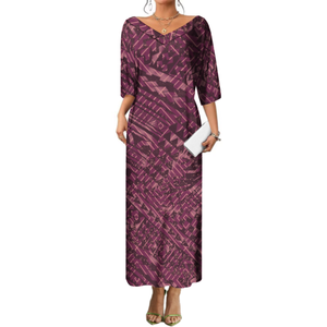 1MOQ personalizzato Hawaii polinesiano stampa tribale estate abito lungo con scollo a V a mezza manica abito Casual elegante abito da ballo - Product Image 3