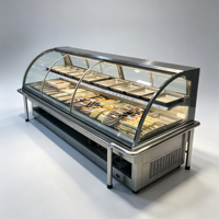 Vitrine réfrigérée commerciale à double température en verre incurvé, en acier inoxydable, avec affichage numérique de la température