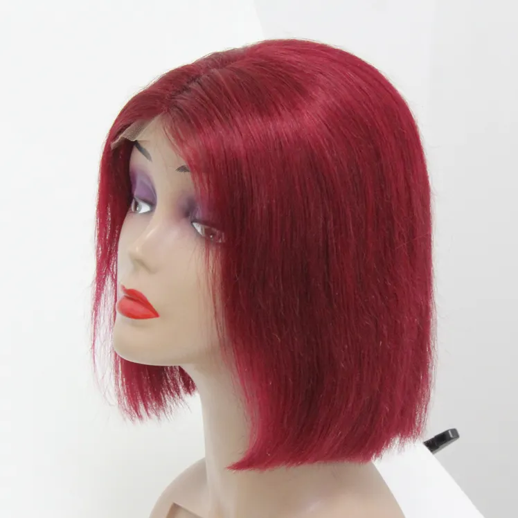 99j Burgundy Red Colored Bone Straight Brazilian Hair Short Perruque Bob Wig Glueless Humain Hair Svolna Bob Straight Wig