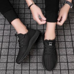 MUXIAN Men's Breathable Fly <b>Knit</b> Running <b>Shoes</b> Round Toe Lace-Up Mesh Lining Rubber Outsole All Seasons Solid Black - Product Image 5