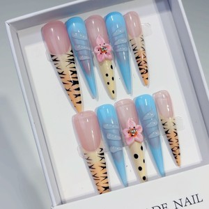 Nuevo Producto Lanzado, <span class=keywords><strong>Polvo</strong></span> Mágico Plateado, Azul y Negro con Relieve 3D, Diseño de Mariposa, Flor y Nudo, <span class=keywords><strong>Uñas</strong></span> Postizas Hechas a Mano - Product Image 3