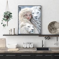 Songwoo Livraison Rapide Personnalisée Kit de Peinture Diamant Créative sur Toile, Motif Lion Blanc Magique et Dame de l'Éclat, avec Kit Complet de Diamants