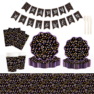 DAMAI Colorful Dot Halloween Party Supplies Serve 8 Disposable Tableware Set for Birthday Party Game Day Paper Plates and Napkin - Product Image 1