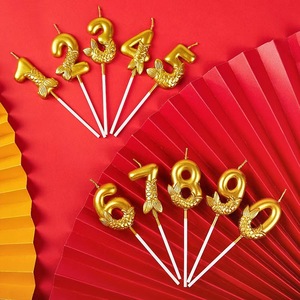 Gold Foil Number Birthday Candles 0-9 Paraffin Cake Decorations For Birthday Party Accessories - Product Image 1