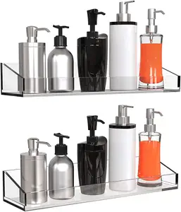 2 PACK Clear Plastic Wall Mounted Spice Rack Acrylic Bathroom Floating Shelf Transparent Wall Shelf