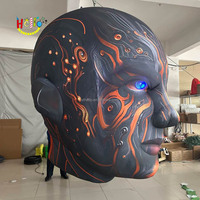 Tête de robot humanoïde géante gonflable noire avec yeux lumineux LED pour la décoration de festival de musique