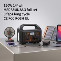 Générateur solaire portable 150W 144Wh avec contrôleur MPPT 110V 220V, batterie au lithium-acide, lampe de poche et démarreur de secours pour le camping