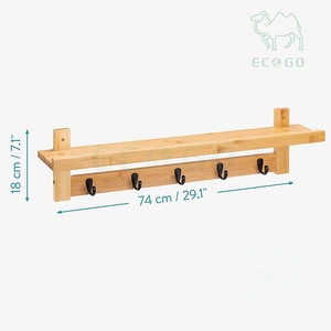 <b>Coat</b> Rack <b>with</b> <b>Shelf</b> 74cm Wall Mounted Bamboo Cloth Hanger Rack <b>with</b> 5 <b>Hooks</b> Hanging <b>Coat</b> <b>Hook</b> Storage for Hallway, Bedroom - Product Image 6