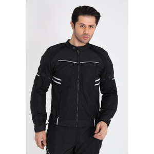 Veste de moto d'été noire certifiée CE avec panneaux en maille respirante et protection contre les chocs pour les cyclistes hommes et femmes - Product Image 1