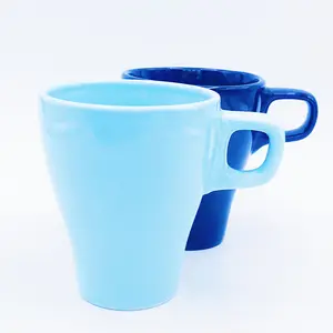 独特形状可定制色釉蓝黑10盎司陶瓷咖啡杯，带定制标志图案