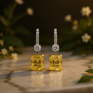 Orecchini Eiga Blade in oro 18 carati con diamanti, taglio Asscher giallo fantasia, certificati GIA, gioielli di lusso da sposa per donna - Product Image 2