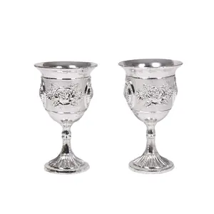 Inlay Style Zinc Alloy Goblet Goblet Carved White Glass Stem-cup Stemware for Home Bar Party (Silver, Random Flo