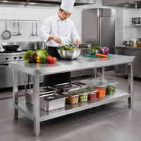 Table de travail en acier inoxydable à 2 niveaux avec pieds ronds, prix d'usine, 304 201, pour cuisine commerciale, restauration
