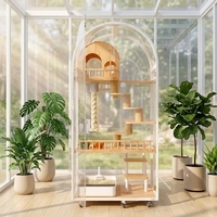 Vente en gros usine Grande maison d'intérieur pour chat en bois massif, type villa, avec porte transparente, pour salon