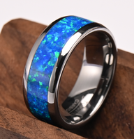 Bague de mariage en tungstène incrusté d'opale bleue de 8mm bague de fiançailles pour hommes bandes de mariage en tungstène opale de feu anneaux de marié