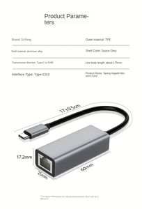 ประเภท C กิกะบิตอีเธอร์เน็ตอะแดปเตอร์ USB 3.0 การ์ดเครือข่าย RJ45 แลน 10/100/1000 Mbps ภายนอกสำหรับวินโดวส์ 10 อุปกรณ์เสริมคอมพิวเตอร์ - Product Image 2