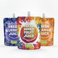 Usine OEM, Sachet Doypack en plastique imprimé sur mesure de 100 ml et 250 ml pour jus, boissons, vin, bière, avec bec verseur et fond stable