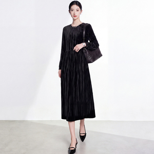 Vestido Largo Plisado Miyake para Mujer, Tejido, Color Sólido, Elegante, Vintage, Formal, Casual, con Volantes, Ecológico, Otoño - Product Image 2