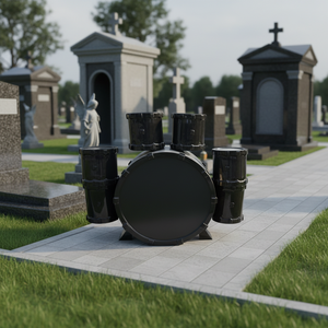 Escultura de granito antiguo para tumbas y monumentos con diseño de kit de batería, motivos de pomelo y rosa, y forma de lápida. - Product Image 1