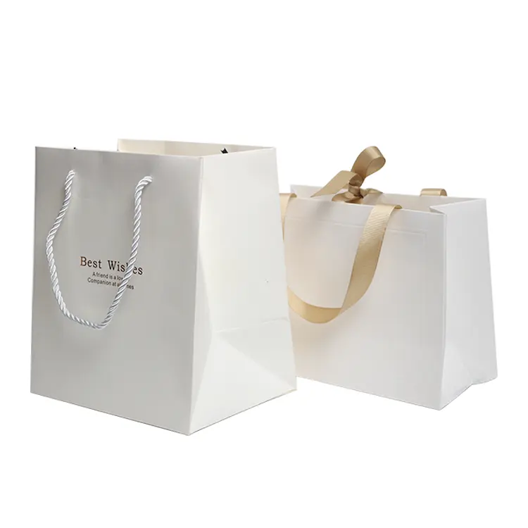 Luxury high quality brand packaging bag can customize logo pattern gold foil paper shopping gift bags with ribbon handle