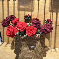 Bunga Mawar Rajutan Tangan, Bunga Buatan, Hadiah Hari Valentine, Produk Bunga Buatan Rajutan Jadi
