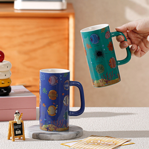 Tazas de Cerámica de 14 oz con Diseños Nuevos de Fábrica, Taza de Porcelana con Patrón del Mundo Animal Marino para Cerveza, Té o Agua, Apta para Lavavajillas - Product Image 1