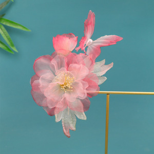 26 Spring Design Original Fait main Style Ancien Pince à cheveux Pivoine rose dégradée, Coiffe Hanfu, Accessoire capillaire floral tendance - Product Image 4
