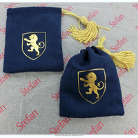 Pochette en velours bleu avec cordon doré de 2mm et gland Logo d'estampage à chaud doré pour bijoux montres lunettes bagues lunettes