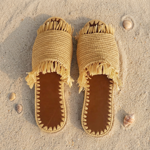 Handmade Straw Raffia Outdoor Slippers Open Toe Breathable Summer Women Girls Slide Sandals - Product Image 1