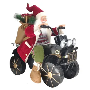 60cm Led Christmas Ornament Musical Animated Santa Claus Sitting On Motorbike With Warm Holiday Figurine Decoration Home