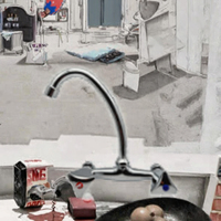Robinet mélangeur de cuisine mural moderne à double poignée en alliage de zinc, avec valve céramique thermostatique, installation 2 trous