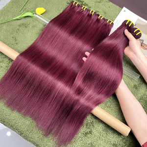 Vente en gros de mèches de cheveux humains lisses 99J rouge vin, extensions de cheveux vierges bordeaux - Product Image 2
