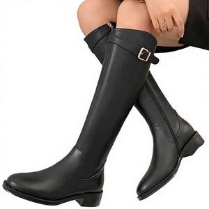 Bottes hautes pour femme en microfibre souple, style motard, avec fermeture éclair latérale, semelle en caoutchouc respirante, couleur marron, collection automne-hiver - Product Image 3