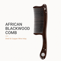 Peigne démêlant en bois d'acajou africain fait main à dents larges avec incrustation de nacre, personnalisable avec logo, vente en gros OEM