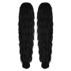 Bottes hautes en daim à fourrure épaisse pour femme, grande taille 44, à bout pointu, talons aiguilles, avec pompons en fourrure - Product Image 4