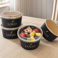 Saladier à sushi jetable en papier kraft étanche et anti-fuite de 32 oz avec couvercle, bol de qualité alimentaire, logo personnalisé pour la restauration de chocolat