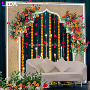 LEDA Wedding Events Decor Custom Luxury Indian Wind Gold Acrylic Hanging Flower Wedding <b>Backdrop</b> - Product Image 4