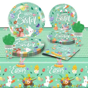 Happy Easter Decorations Party Supplies 9inch dinner plate 7inch dessert plate table cover for easter party