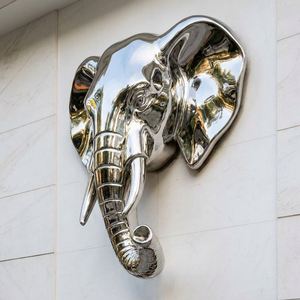 Sculpture de tête d'éléphant en acier inoxydable poli personnalisée, art moderne sur le thème des animaux, objet de collection, cadeau pour la décoration extérieure - Product Image 6