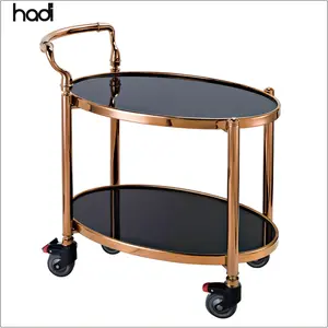 Chất Lượng Đầu Bếp Đồng Sang Trọng 2 Tier Khách Sạn Phòng Dịch Vụ Xe Đẩy Rose Gold Thép Không Gỉ Folding Phục Vụ Xe Đẩy Giỏ Hàng