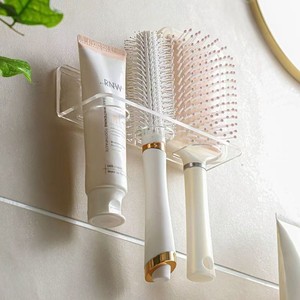 Support mural pour peignoir de bain, sans perçage, avec trois trous, forme rectangulaire, pour organiser l'évier - Product Image 1