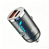 Chargeur de voiture double port PD 30W QC3.0 Type-C USB-A avec anneau de traction dissimulé pour une charge rapide et sécurisée pour téléphone, tablette, appareil photo - Offre Spéciale