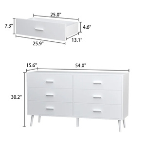 Meuble de salon, commode à 6 tiroirs, table de chevet en bois <span class=keywords><strong>laqué</strong></span> <span class=keywords><strong>blanc</strong></span> avec poignée dorée pour chambre à coucher - Product Image 6