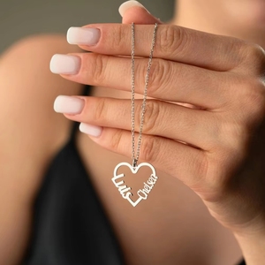 Collana con Ciondolo a Cuore Personalizzata con 2 <span class=keywords><strong>Nomi</strong></span> in Acciaio Inossidabile Placcato Oro 18K, Catena Minimalista, Regalo di Natale per Fidanzata - Product Image 4