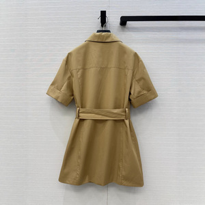 Новое элегантное повседневное современное джинсовое летнее платье с большими карманами, эффектом потертости, на шнуровке, с коротким рукавом и завышенной талией - Product Image 4