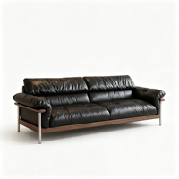 Sofá Chesterfield de Cuero Genuino de Estilo Moderno, Base de Madera y Metal Vintage, Relleno de Esponja, Sofá Recto Ideal para Apartamentos