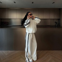 Nouvelle collection 2026 : Ensemble décontracté deux pièces pour femme, style sportswear, à manches longues, avec blocs de couleur et rayures, inspiré des tendances transfrontalières Europe-Amérique.